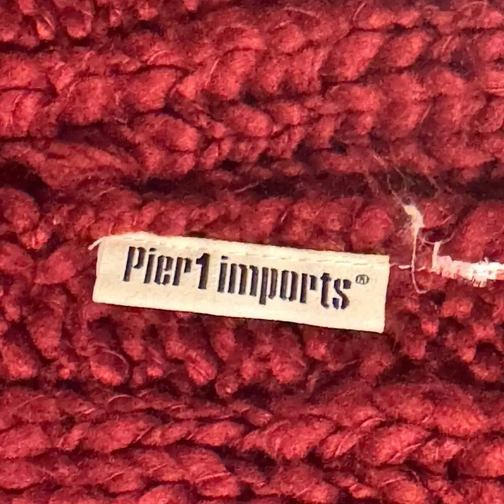 Pier 1 Imports Burgundy Knit Throw Blanket Fringe Soft Cozy Home Decor 54x59